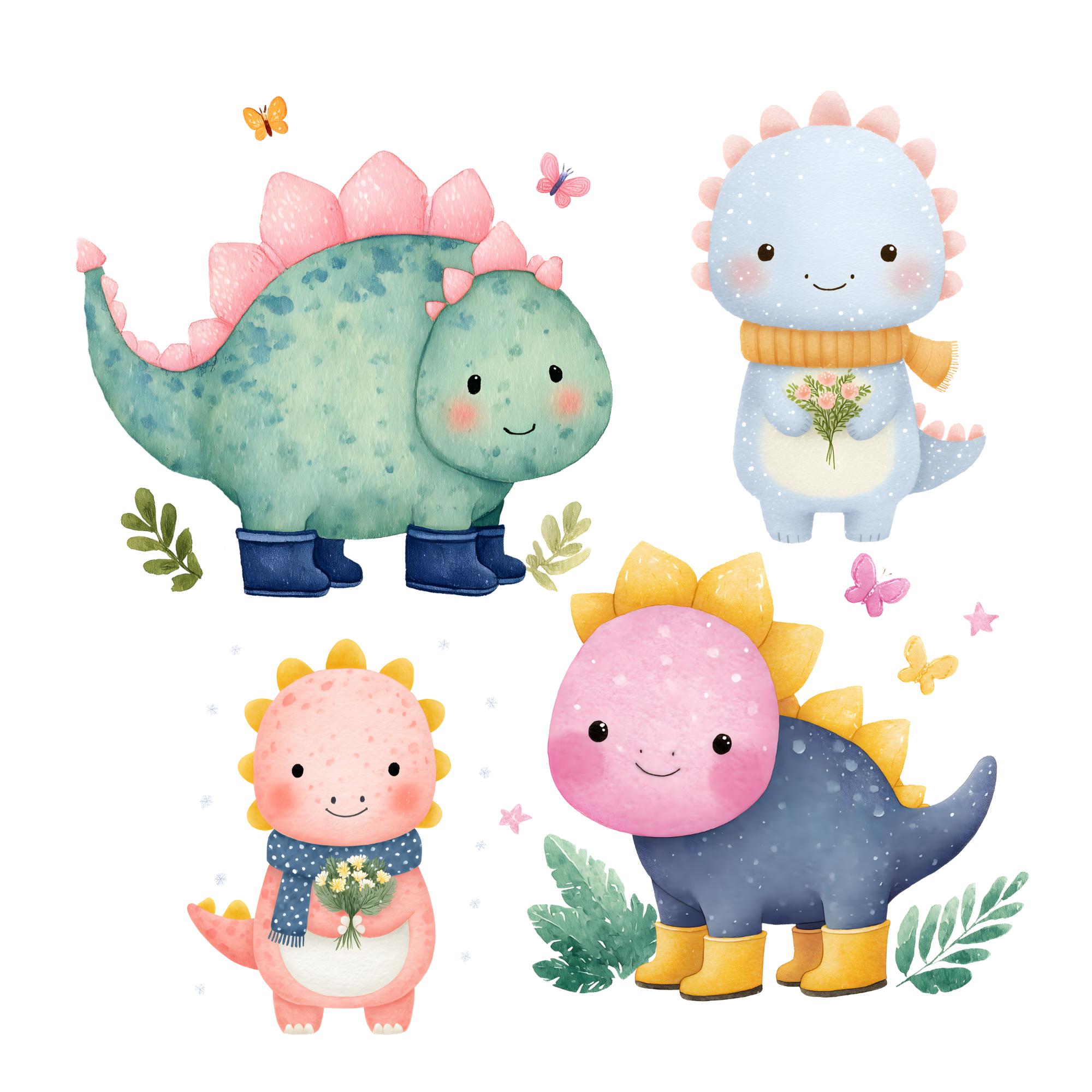Spring Dinosaur Spring Dinosaur Clipart, Watercolor Dinosaurs Cliparts, Flower Dinos ...