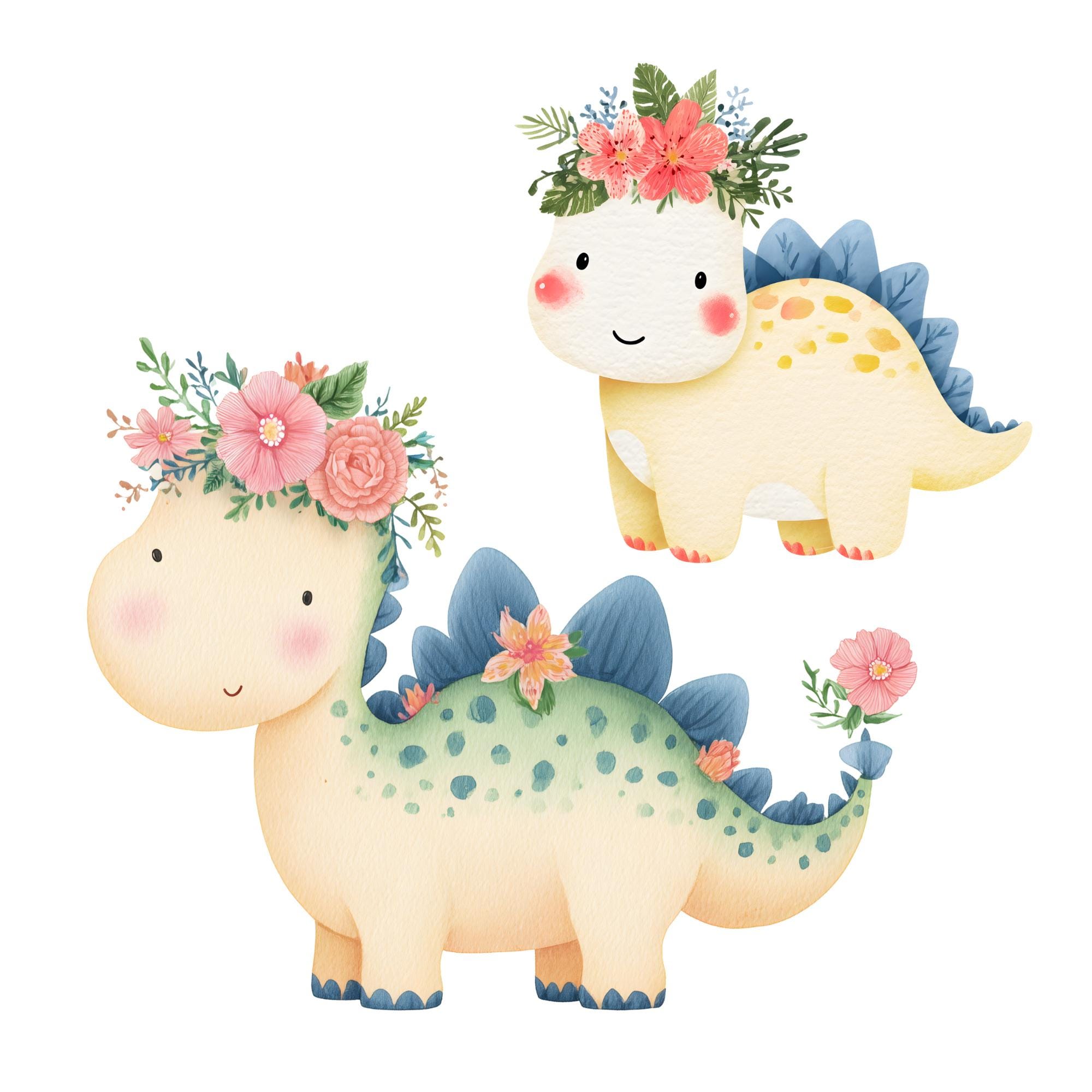 Spring Dinosaur Spring Dinosaur Clipart, Watercolor Dinosaurs Cliparts, Flower Dinos ...