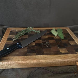 Handcrafted Walnut End Grain Cutting Board with Oak Frame | Double Sided Black Walnut | Premium Wood Chopping Board | Chef’s Gift