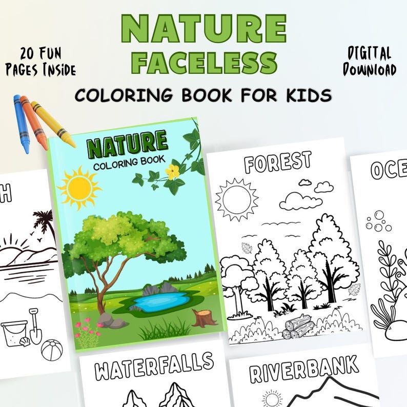 Nature Coloring Book for Kids | 20 Faceless Pages Fun and Educational ...