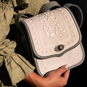 White Crossbody and Shoulder Bag,  Genuine Leather Embossed: Christmas Gifts For Mom