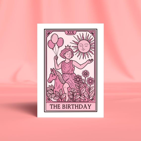 Tarot Birthday Card - Funny Birthday Greeting Card - Tarot Inspired - Pastel Pink Illustrated Card - The Birthday