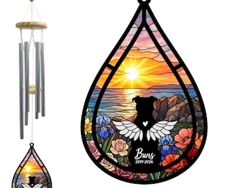 Personalized Pitbull Memorial Wind Chime, Custom Dog Suncatcher, Pet Loss Gift with Name Year, 6 Poses, 4 5 6 Inches