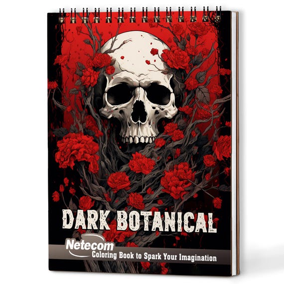 Dark Botanical Coloring Book for Adults – A5 Wooden Hardcover, A4 Paper Hardcover, 30 Gothic & Elegant Plant Illustrations, Creative Gift