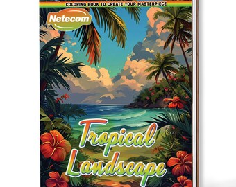 Tropical Landscape Coloring Book for Adults – A5 Wooden Hardcover, A4 Paper Hardcover,30 Lush Island & Exotic Scenes, Relaxing Creative Gift