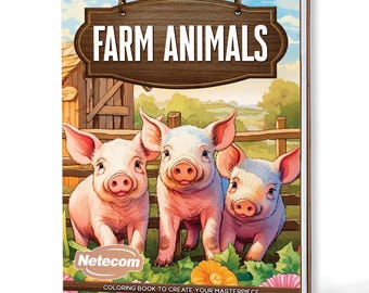Farm Animals Coloring Book for Adults – A5 Wooden Hardcover, A4 Paper Hardcover, 30 Relaxing & Fun Animal Illustrations