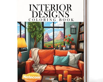 Interior Design Coloring Book for Adults – A5 Wooden Hardcover, A4 Paper Hardcover, 30 Stylish Home & Room Designs, Relaxing Creative Gift