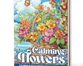 Calming Flowers Coloring Book for Adults – A5 Wooden Hardcover, A4 Paper Hardcover, 30 Beautiful Floral Designs, Relaxing Gift