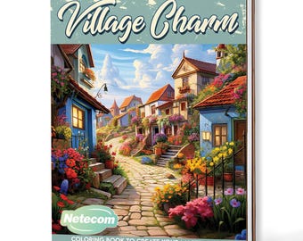Village Charm Coloring Book for Adults – A5 Wooden Hardcover, A4 Paper Hardcover, 30 Cozy Village & Countryside Designs, Relaxing Gift