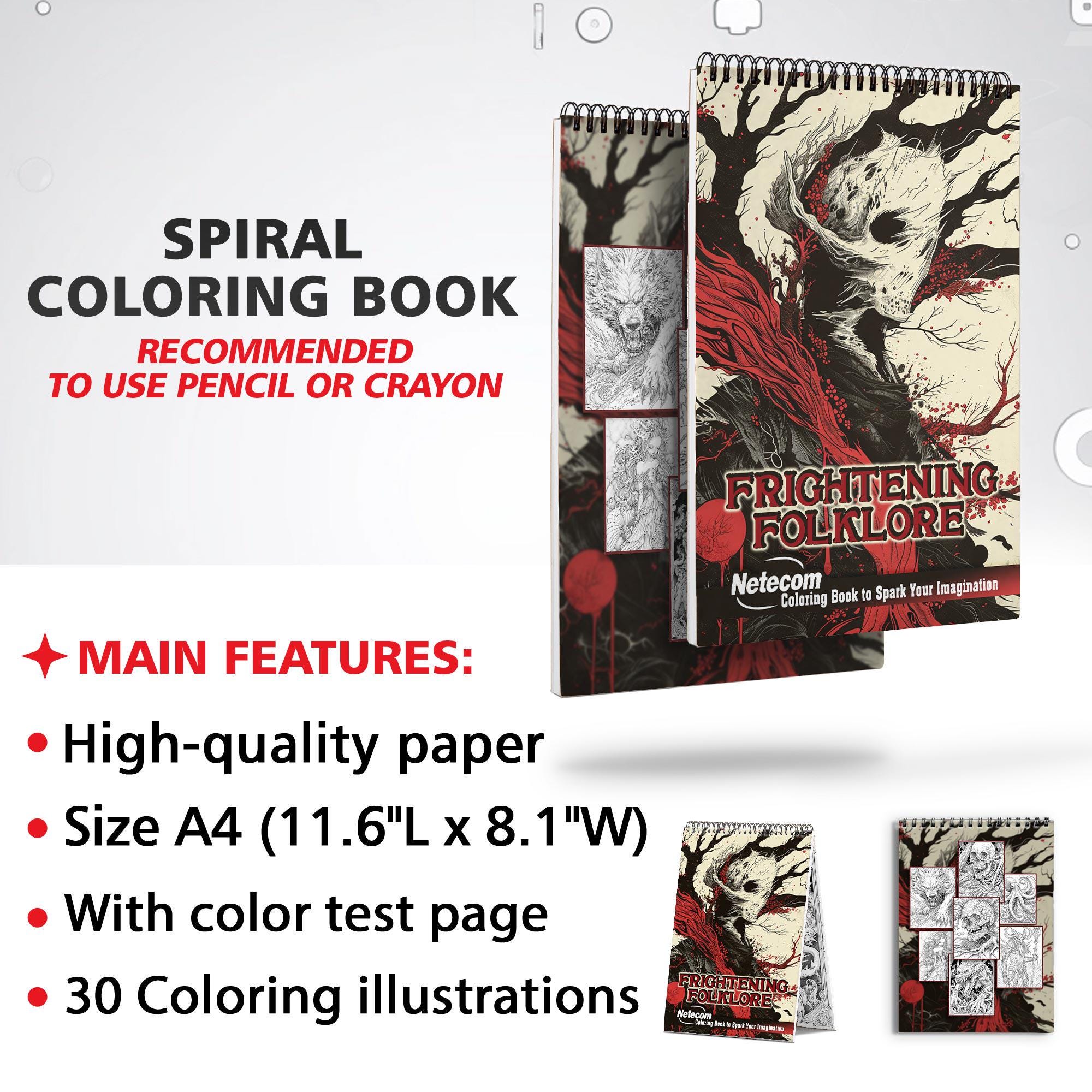 Frightening Folklore Coloring Book for Adults – A5 Wooden Hardcover, A4 ...