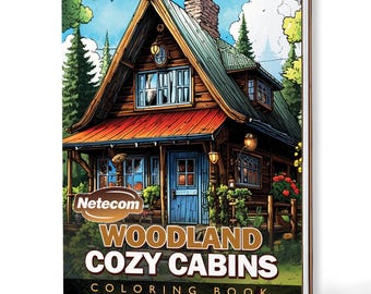 Woodland Cozy Cabins Coloring Book for Adults – A5 Wooden Hardcover, A4 Paper Hardcover, 30 Charming Cabin & Forest Designs, Relaxing Gift