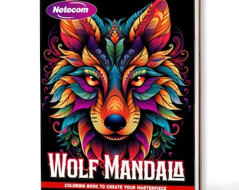 Wolf Mandala Coloring Book – Wooden Hardcover, Paper Hardcover, 30 Intricate Wolf Designs, Animal Mandala Art