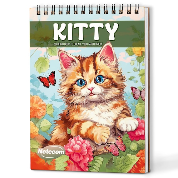 Kitty Coloring Book for Adults – A5 Wooden Hardcover, A4 Paper Hardcover, 30 Adorable Cat Illustrations, Relaxing Creative Gift