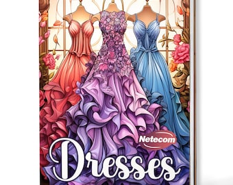 Dress Coloring Book – A5 Wooden Hardcover, A4 Paper Hardcover, 30 Elegant Fashion Designs