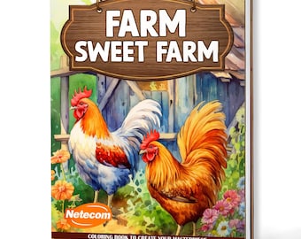 Farm Sweet Farm Coloring Book – A5 Wooden Hardcover, A4 Paper Hardcover, 30 Charming Farmhouse Designs