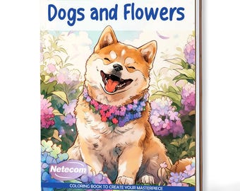 Dogs and Flowers Coloring Book – A5 Wooden Hardcover, A4 Paper Hardcover, 30 Adorable Dog & Floral Designs