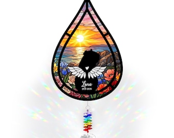 Personalized Guinea Pig Memorial Suncatcher, Custom Crystal Teardrop, Pet Loss Gift with Name Year, 2 Poses, 3.5 4 5 6 Inches