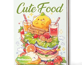 Cute Food Coloring Book for Adults – A5 Wooden Hardcover, A4 Paper Hardcover, 30 Adorable & Fun Food Illustrations, Relaxing Creative Gift