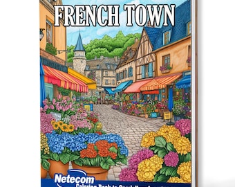 French Town Coloring Book for Adults – A5 Wooden Hardcover, A4 Paper Hardcover, 30 Charming Village Scenes, Relaxing Creative Gift