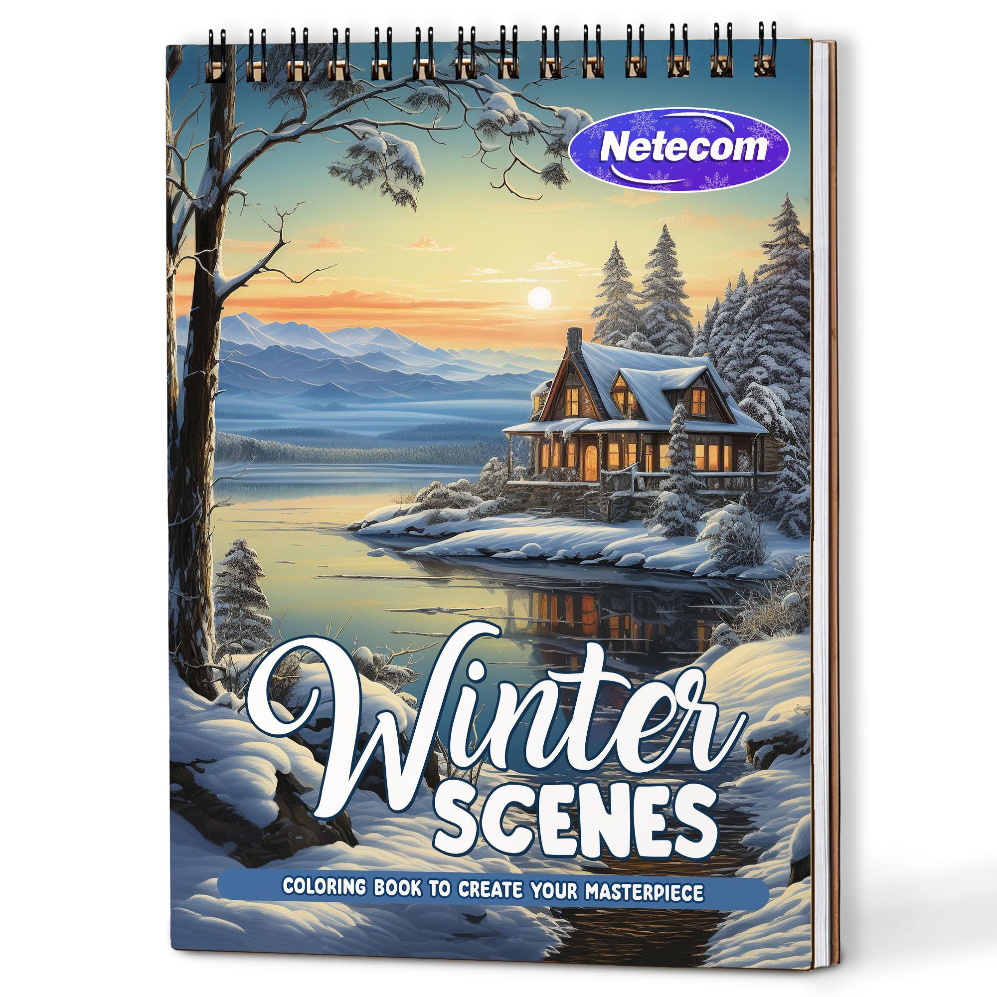 Winter Scenes Coloring Book for Adults - A5 Wooden Hardcover, A4 Paper Hardcover, 30 Beautiful Snowy Landscapes