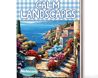 Calm Landscapes Coloring Book for Adults – A5 Wooden Hardcover, A4 Paper Hardcover, 30 Serene Nature Designs, Relaxing Creative Gift