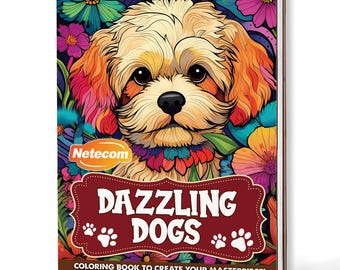 Dazzling Dogs Coloring Book for Adults – A5 Wooden Hardcover, A4 Paper Hardcover, 30 Beautiful Dog Designs, Relaxing Creative Gift