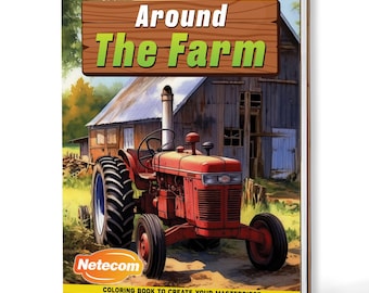 Around the Farm Coloring Book for Adults – A5 Wooden Hardcover, A4 Paper Hardcover, 30 Rustic Farm Animal & Nature Designs, Relaxing Gift