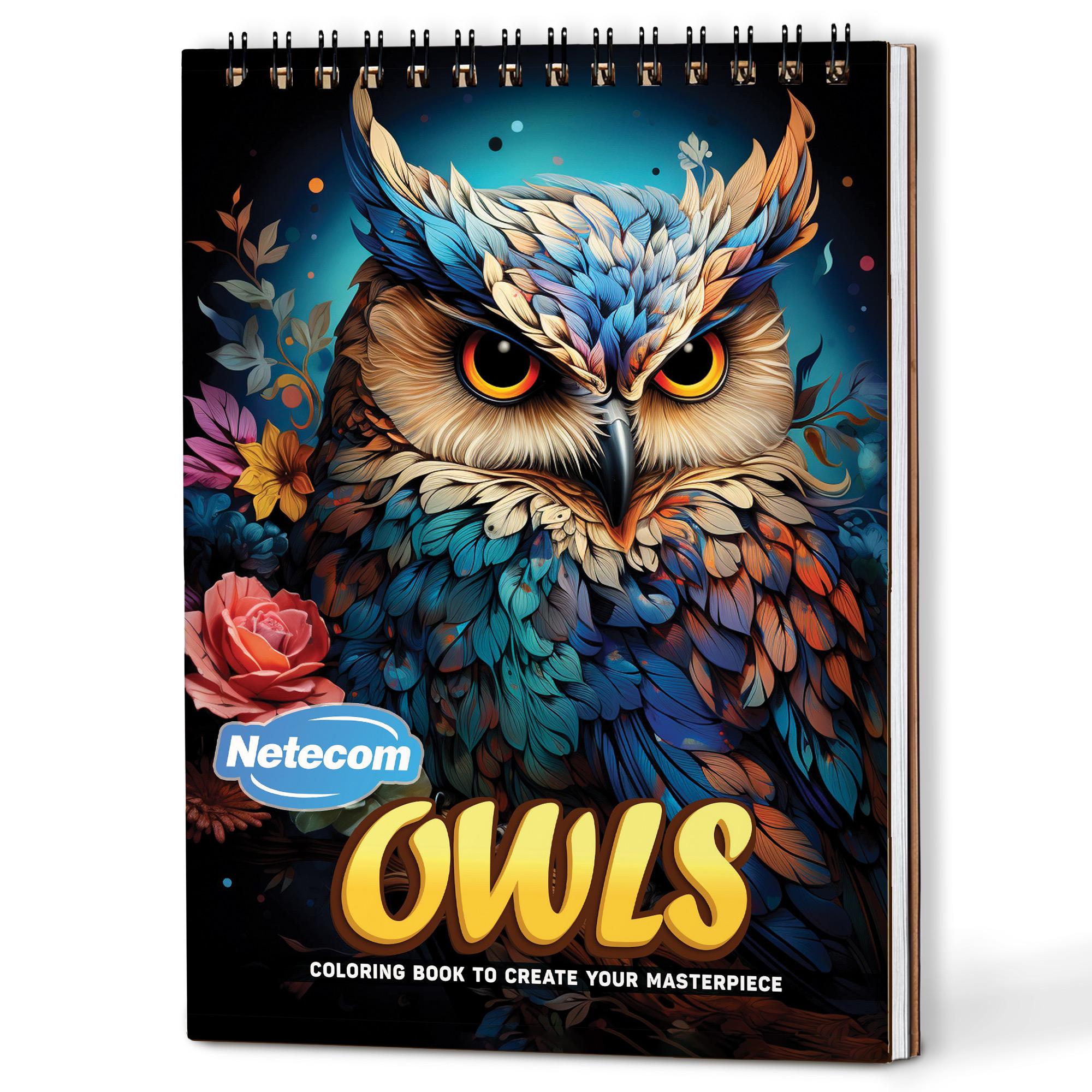 Owls Coloring Book for Adults &ndash; A5 Wooden Hardcover, A4 Paper Hardcover, 30 Majestic Owl Desig