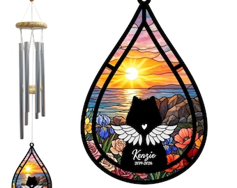 Personalized Pomeranian Memorial Wind Chime, Custom Dog Suncatcher, Pet Loss Gift with Name Year, 6 Poses, 4 5 6 Inches