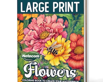 Large Print Flowers Coloring Book for Adults – A5 Wooden Hardcover, A4 Paper Hardcover, 30 Beautiful Floral Designs, Relaxing Creative Gift