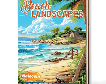 Beach Landscapes Coloring Book for Adults – A5 Wooden Hardcover, A4 Paper Hardcover, 30 Relaxing Coastal Scenes, Creative Gift