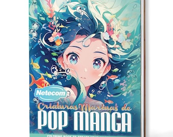 Pop Manga Sea Creatures Coloring Book for Adults – A5 Wooden Hardcover, A4 Paper Hardcover, 30 Whimsical Ocean-Inspired Designs