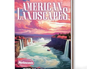 American Landscapes Coloring Book for Adults – A5 Wooden Hardcover, A4 Paper Hardcover, 30 Scenic U.S. Landmarks & Nature Designs
