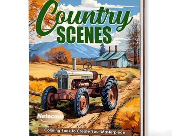 Country Scenes Coloring Book – A5 Wooden Hardcover, A4 Paper Hardcover, 30 Peaceful Rural Designs