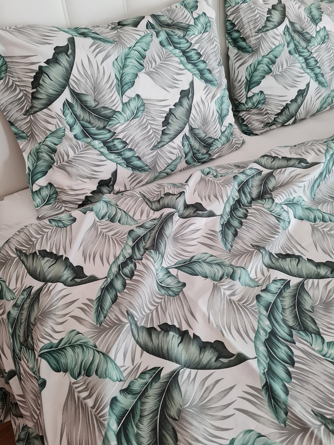 Green Tropical Palm Leaf Bedding Monstera Leaf Floral Duvet Cover Queen