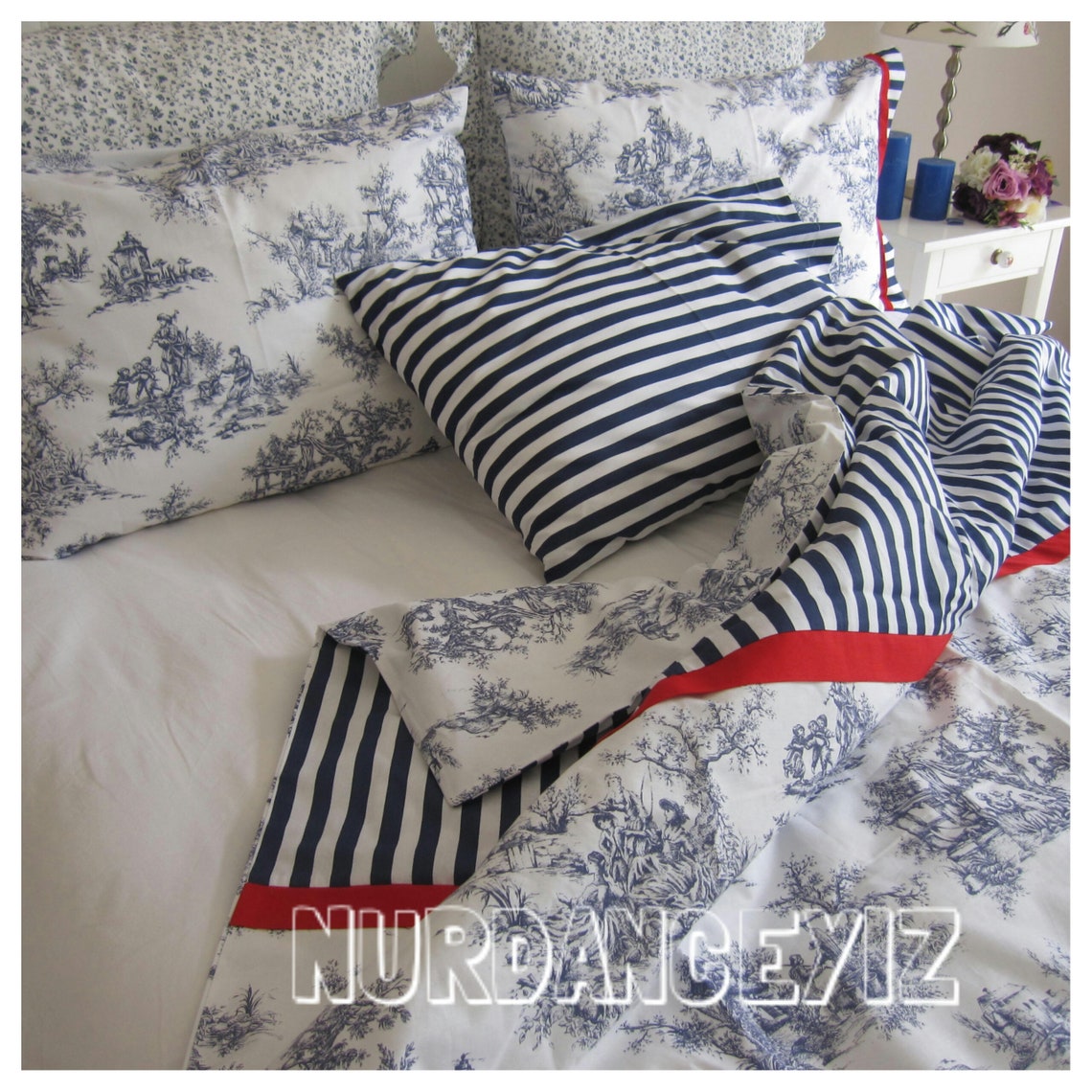 Toile Duvet Cover french Country Toile Bedding Floral Print Etsy