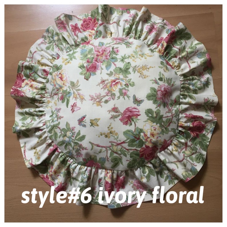 Rundes Quadrat Stuhlkissen Kissenbezug mit Gingham Karo Muster Küchenstuhl Sitzkissenbezug S#6 Ivory floral