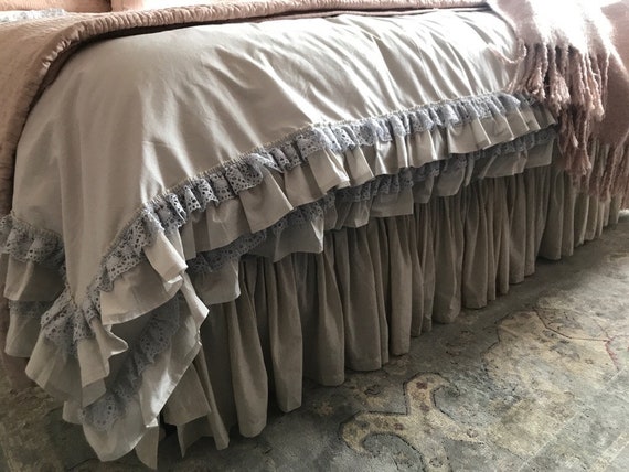 Ruffle Duvet Cover Ruffled Bedding White Ivory Sand Gray Etsy