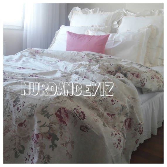 Floral Duvet Cover Sage Green Cream Wine Red Roses Print Full Etsy