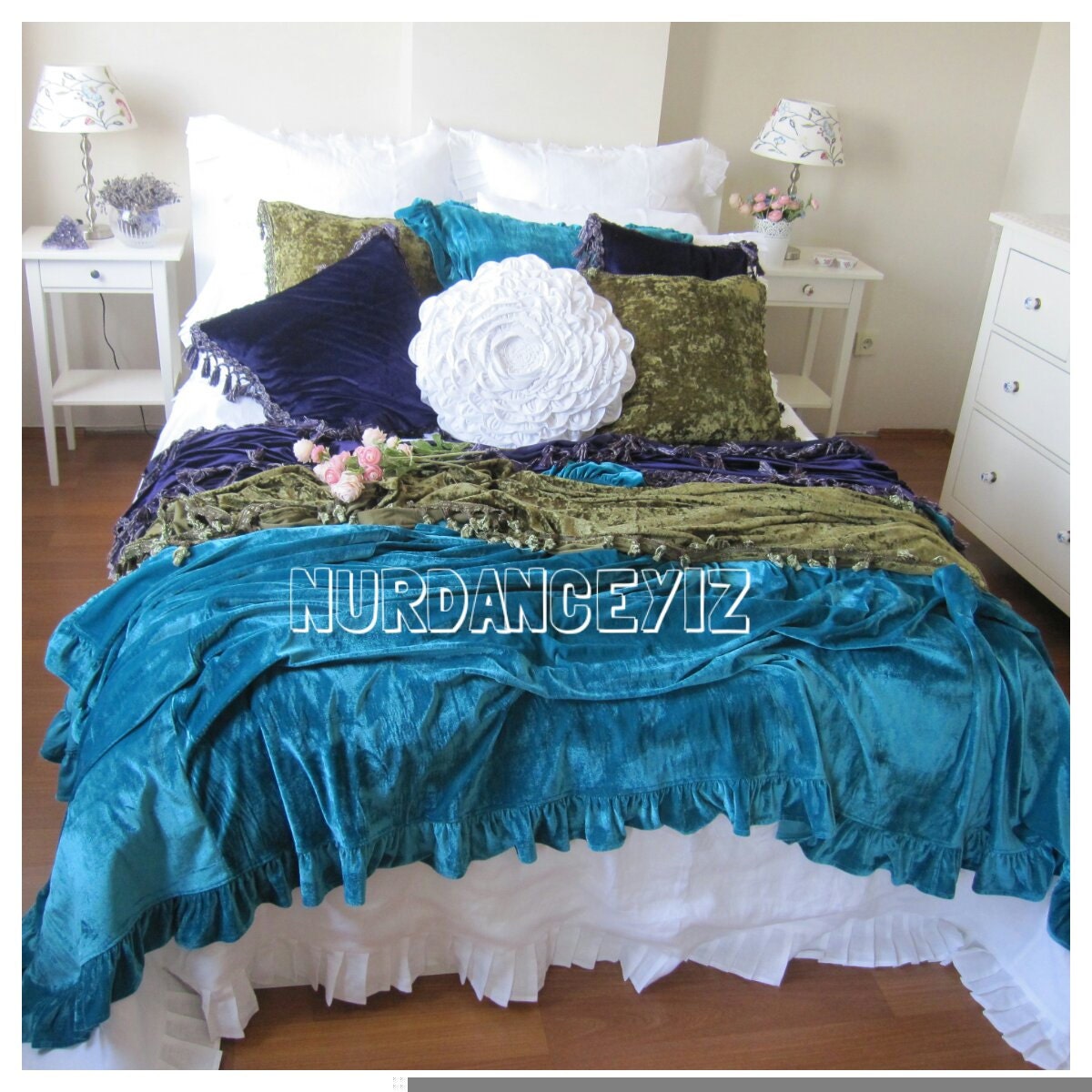 Velvet Ruffled Bedspread Queen Bedding Bed Cover Velvet Ruffled Bedspread Queen, Pink Velvet King Size Bedding