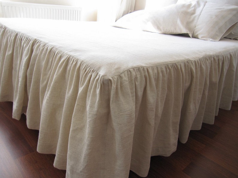 Oatmeal linen drop ruffle skirted Bedspread/Bed skirt/bed Etsy