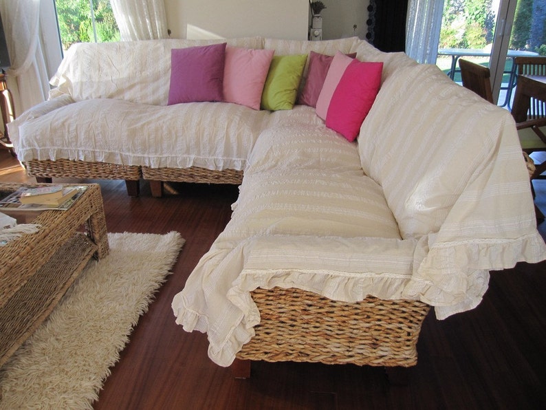 Sectional Couch Cover L Shaped Sofa Throw Covers ruffled Etsy