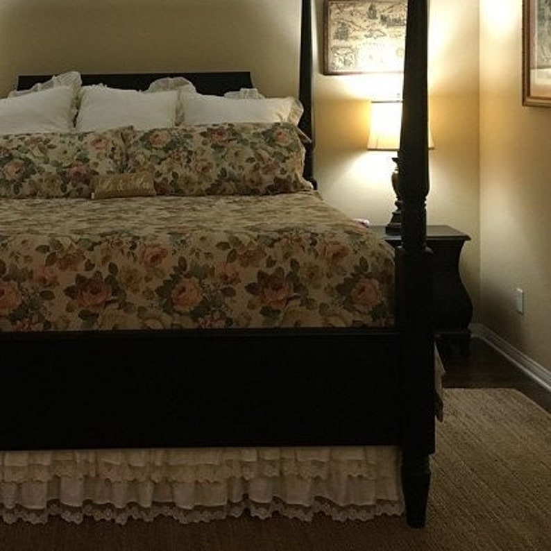 Linen bed skirt Ivory lace waterfall ruffled bedding ...