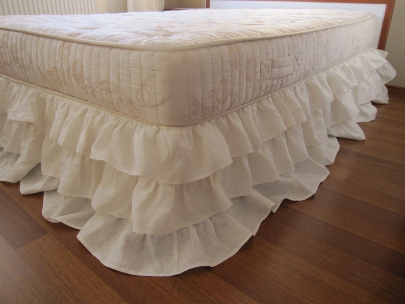 Queen king Cheap sale linen 3 tier ruffle Dust shabby ch skirt Popular bed