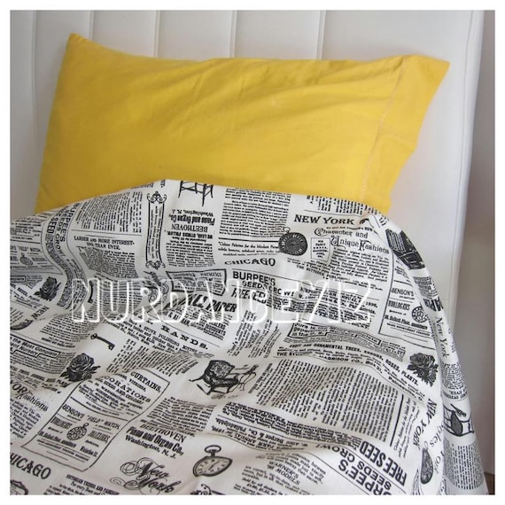 Twin Xl Duvet Cover Dorm Bedding Newspaper Print Book Etsy