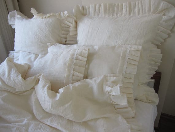 Ruffle Bedding Queen King Linen Duvet Cover Oversize Ruffle Bedding Queen King Linen Duvet, Country Chic King Size Bedding