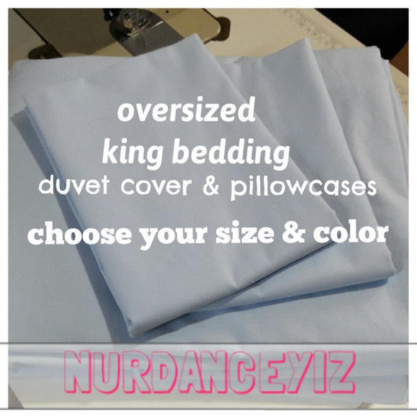 Oversized King Bedding. Super King size Duvet cover 120x98 120x120. Solid blue cotton 118x114 palatial king queen custom bedding Nurdanceyiz