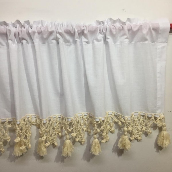 Short valance, curtain panel,French lace curtain-linen handmade crochet lace-Shabby chic country kitchen CURTAIN-rustic valance Nurdanceyiz