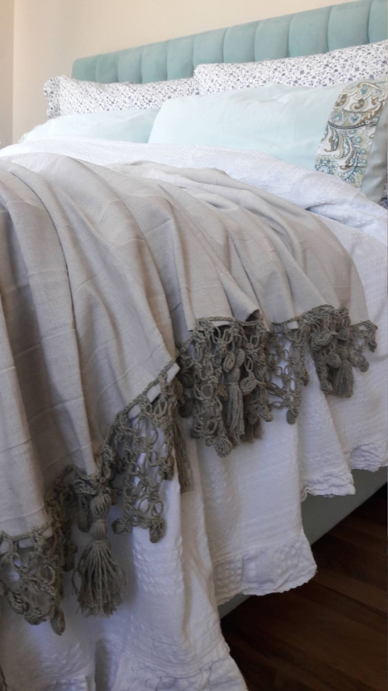 Hammock Fringe Bedspread Super King Oversized Queen Bed Cover Handmade Tassel Crochet Lace Trim Bedding Turkish Linen Coverlet Blanket