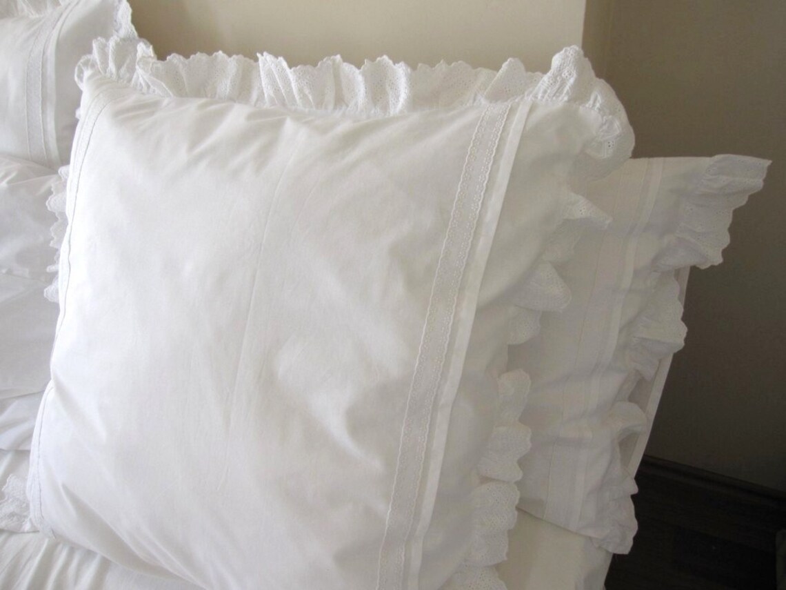 Solid white ruffle pillow cover cotton euro sham ruffled Etsy